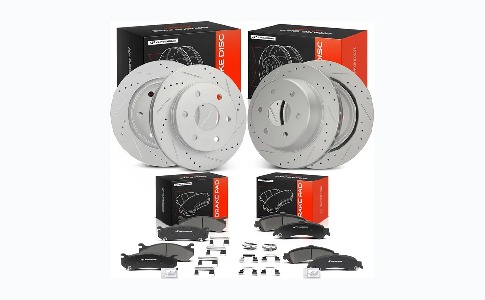 A-Premium Front and Rear Drilled Slotted Brake Rotors and Ceramic Pads Kit